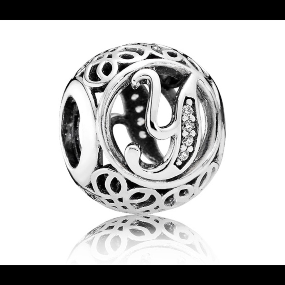 Vintage Letter Y Charm with Clear Zirconia